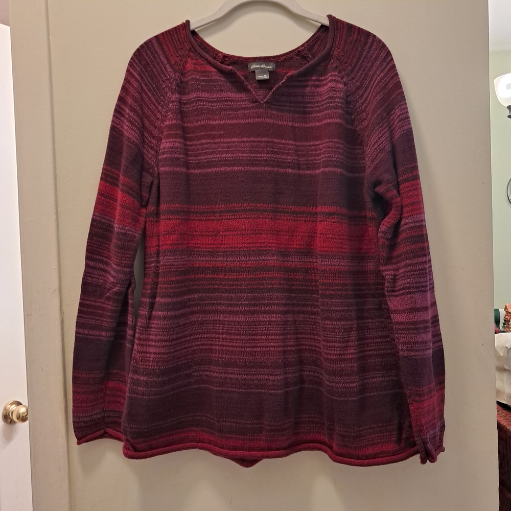 Eddie Bauer Red and Purple Striped Long Sleeve Top